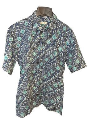 Vintage Burma Bibas Shirt Mens Medium Blue Hawaiian Button Up 60s Singles Lawn